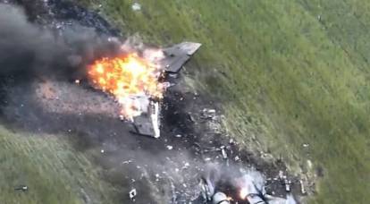 Russian military filmed a burning Ukrainian MiG-29 shot down over the Donbass