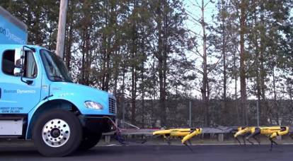 Roboterhunde von Boston Dynamics zogen einen schweren Lastwagen heraus