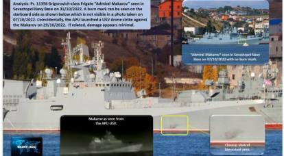 C'era una foto della fregata "Admiral Makarov" con un segno dopo lo sciopero dei droni ucraini