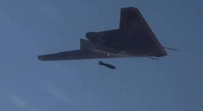 The video showed the latest version of the Okhotnik UAV flying