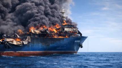 Опубликовано видео мощного пожара на танкере, пытавшемся прорвать блокаду Ормуза