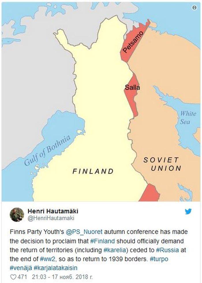 Finland disowned territorial claims against Russia