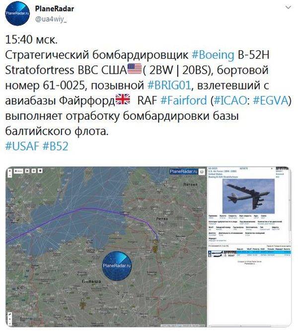 A Força Aérea dos EUA B-52 elaborou ataques nas bases da Frota Báltica da Rússia