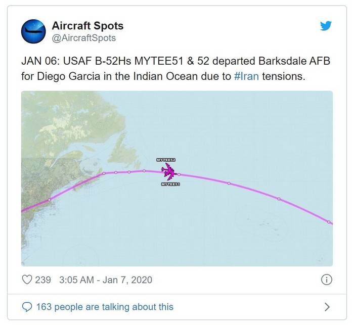 Six B-52 strategic bombers flew to the Middle East