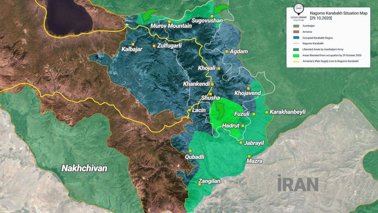 Война Армении и Азербайджана 2020 карта