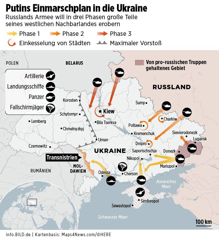 „Útok na Kyjev bude ze severu“: Německo hovořilo o třech fázích ruské invaze na Ukrajinu