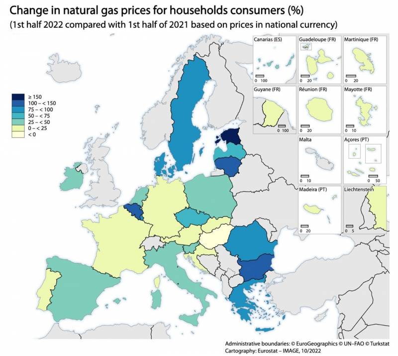 Dargestellt sind die europäischen Länder, die am stärksten von den Gas- und Strompreisen betroffen sind