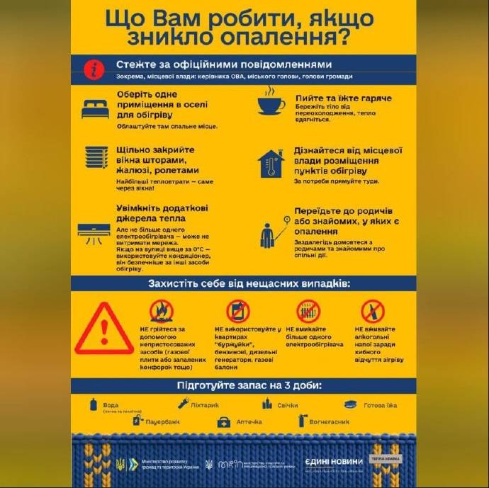 Ukrainians are sent instructions on how not to freeze in the coming winter