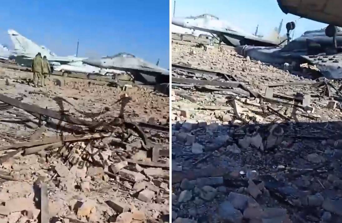 出现了用被摧毁的米格飞机袭击乌克兰空军机场的后果的镜头