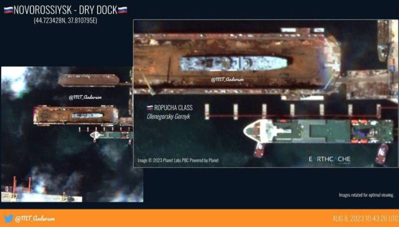 Атакованный морским дроном БДК «Оленегорский горняк» доставлен в сухой док для ремонта