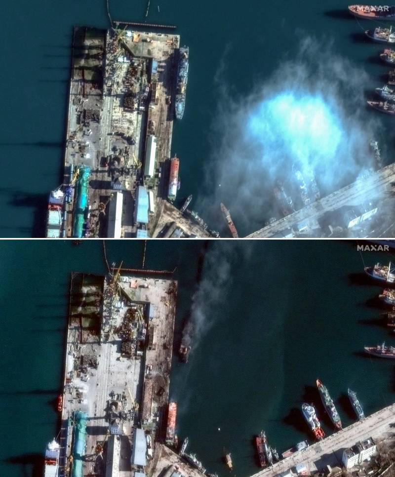 Опубликованы спутниковые снимки последствий удара ВСУ по десантному кораблю в Феодосии