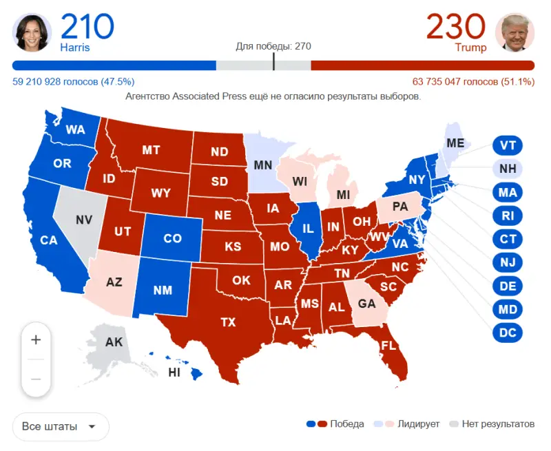 Первые результаты выборов в США: фаворит уже определился