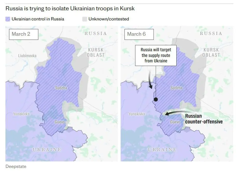 Telegraph: 10 тысяч украинских военных оказались под угрозой окружения в Курской области