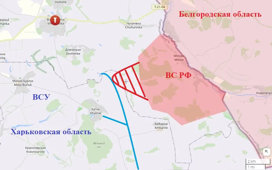 ВС РФ вышли к реке Верхняя Двуречная на Харьковщине и начали штурм села Новохатское у границы с Днепропетровщиной